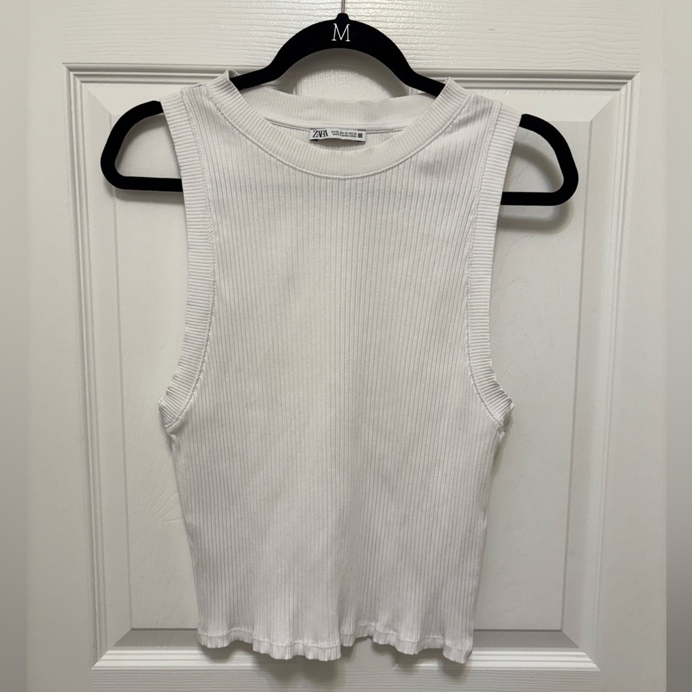 ZARA White Sleeveless Ribbed Camisole/ Tank - Picture 1 of 4